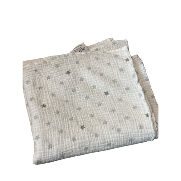 Aden + Anais White Cotton Muslin Baby Swaddle Blanket With Gray Stars - Picture 1 of 4